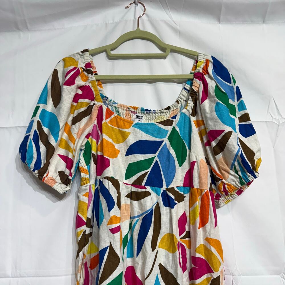 Tabitha Brown Vibrant Botanical Tropical Print Linen Blend Midi Dress Sz S - Picture 3 of 13